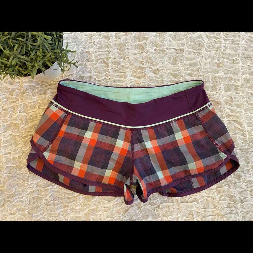 Lululemon Run Speed Shorts Rare Wheezy Check Multi Plaid Workout Training Gym